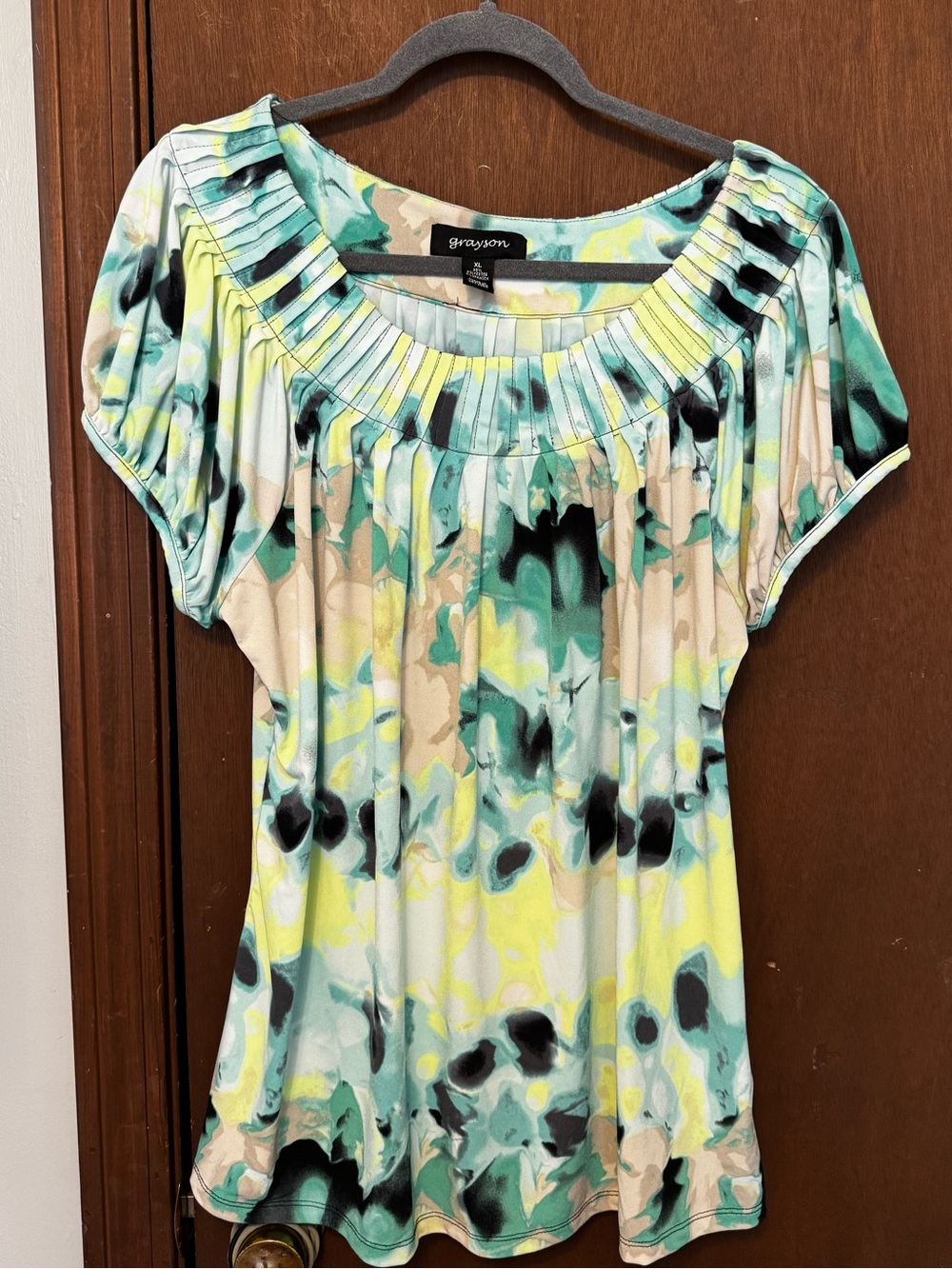 Grayson Pleated Scoop-Neck Short Sleeve Top | Size XL